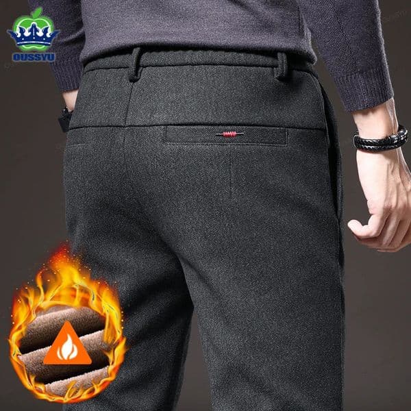 Winter Fleece Warm Mens Brushed Fabric Casual Pants Outdoors Business Thick Velvet Cotton Flocking PlushTrousers Male 28-38 250113