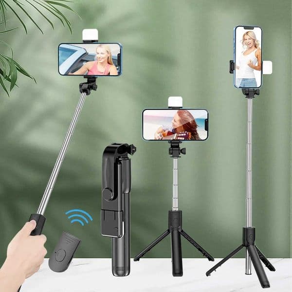 Remote Extendable Phone Tripod Wireless Selfie Stick Tripod Stand for iPhone 15 Samsuing Phone Tiktok Live Streaming Z250116