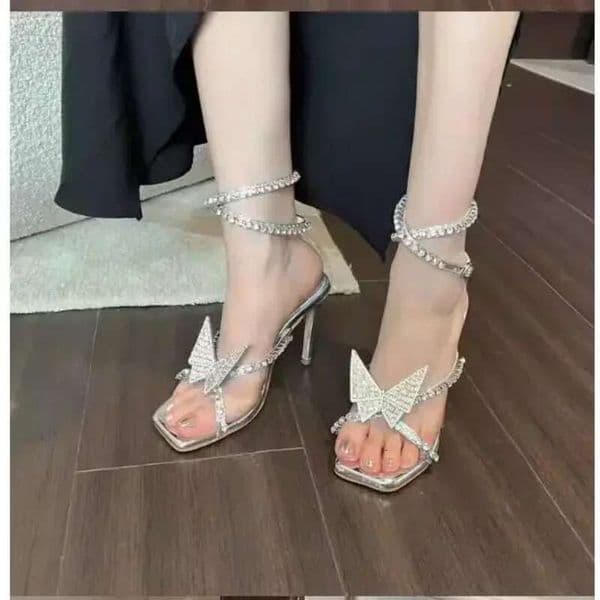 Sandals for Women in Summer 2024 Bow Shaped Square Toe High Heels Rhie Roman Shoes S260514