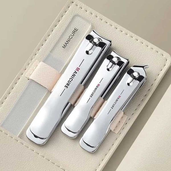 4Pcs/Set Nail Clippers with Rotating Leather Bag Professional Trimmer Pedicure Care Tools Manicure Nail Art Grooming ToolsXJ250116