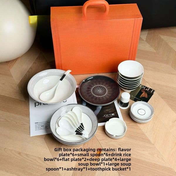 28-piece set of light luxury lines bone china dinner plate bowl hotel sample room sales office plate dining table gift box set