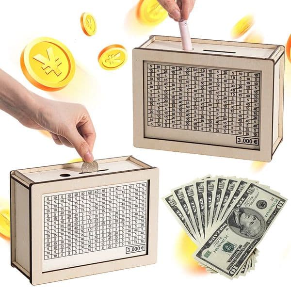 Wooden Piggy Bank 1000/2000/3000/5000/10000 Euro Money Box with Counter Cash Boxes Saving Goal and Numbers Boxes alcancia 250114