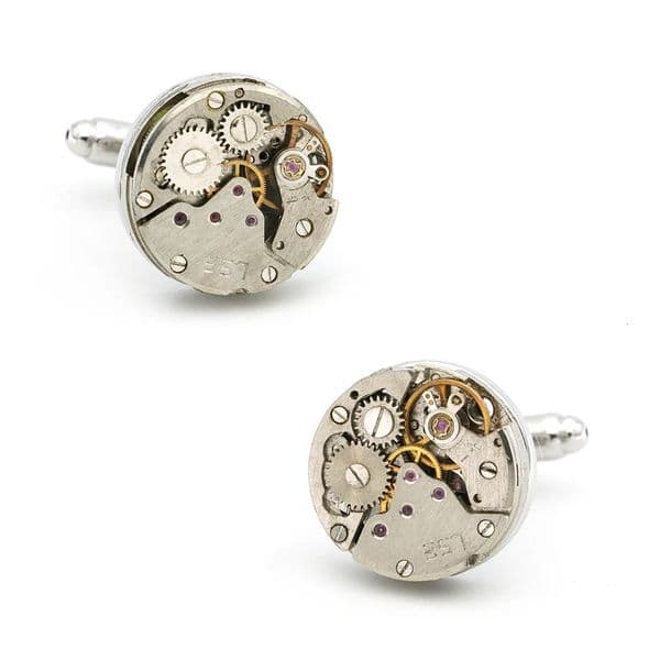 Mens cufflinks watch movement silver high-quality copper cufflinks wholesale and retail 250110