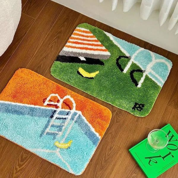 Swimming Pool Pattern Door Mat Soft Tufted Bedroom Bedside Carpet Home Decoration Area Rug Korean Style Cartoon Kitchen Bath Mat 250115BJ