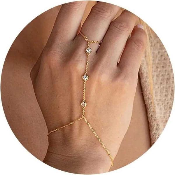 Hand Chain Ring Bracelet Jewelry for Women Girl Dainty 14k Gold Plated Trendy 2024 Summer Adjustable Chain Zircon Finger Ring W250116