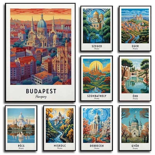Hungary City Budapest Debrecen Szeged Miskolc Pecs Gyor Landscape Travel Poster Europe Scenery Canvas Art Painting Home DecorXJ250116