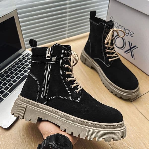 High Cut Boots for Men Platform Black with Zip Man Shoes British Style Trendy Offer Vintage Size 44 Offers 250114BJ