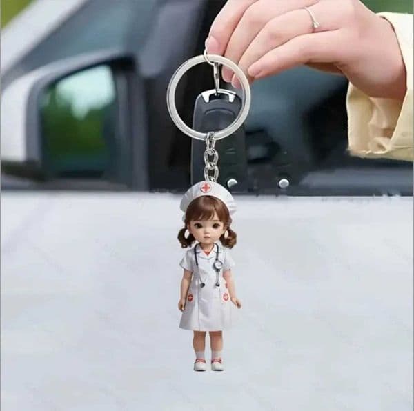 Acrylic 2D Flat Doctor Keychain for Women Men Nurse Bag Pendant Car Key Chains Pendant Student Couple Friend GiftXJ250116