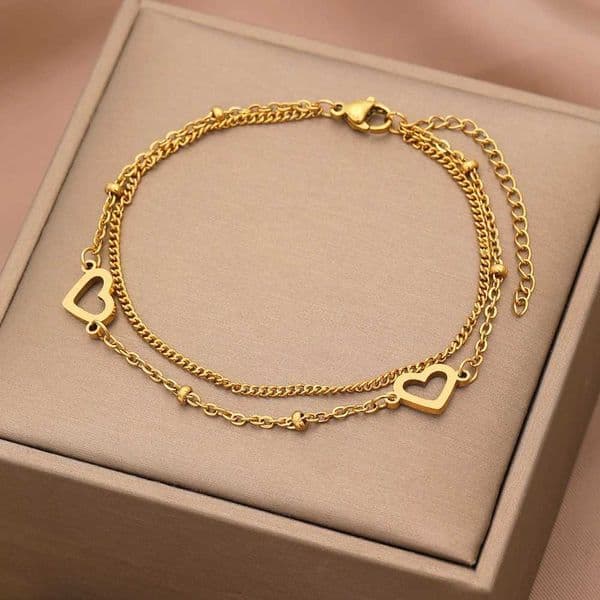 Stainless Steel Bracelets Heart Pendant Charm Chain Fashion Romantic Bracelet For Women Jewelry Valentines Day Anniversary Gift W250116