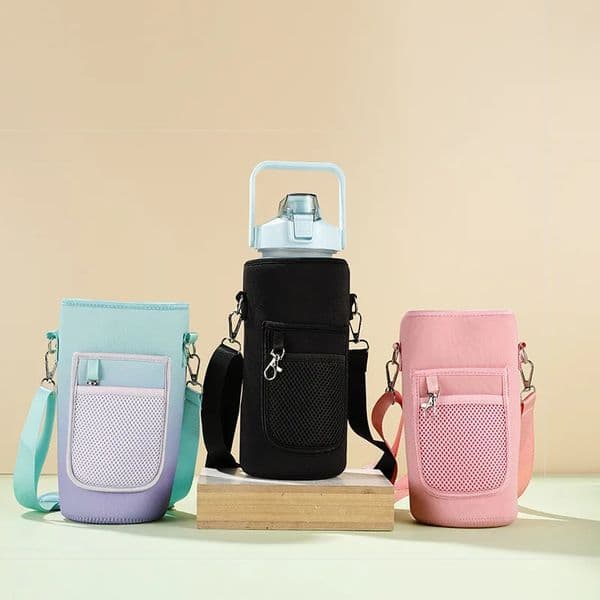 1PC Sport Water Bottle Bag Half Gallon 64 OZ Insulated Mug Holder With Shoulder Strap Phone Pocket For Men Women Jug Fitness 250108