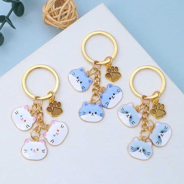 Exquisite Three Cats Keychain Cute Kitten Cl Keyring Pendant Handbag Ornaments Car Key Accories for Women Girl Jewelry GiftXJ250116
