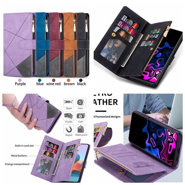 S26 Multifunctional Leather Wallet Cases For Samsung S25 Edge S24 Ultra Plus S23 FE A37 A57 A17 A07 A36 A56 A26 A06 A16 Zipper Hybrid Hit ID Card Slot Holder