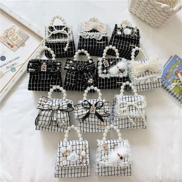 Bow Kids Pearls Handbags Sequins Princess Dress Accessories Small Coin Purse Tote Girls Crossbody Chain Bags 250114