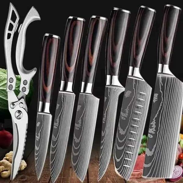 Laser Damascus Knife Kitchen Cleaver Meat Fruit Bread Knife Barbecue Boning Knife Kitchen Knives Cut Chicken Convenient ScissorsXJ250117
