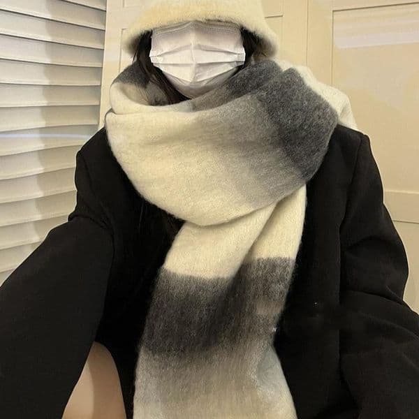 Thickened gradient color block mohair scarf --809324