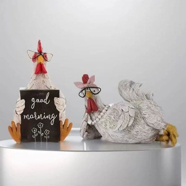Funny Cock Hen Good Morning Resin Status Desktop Home Cute Couple Rooster Hens Figurines Ornament Garden Accessories Gifts 250114