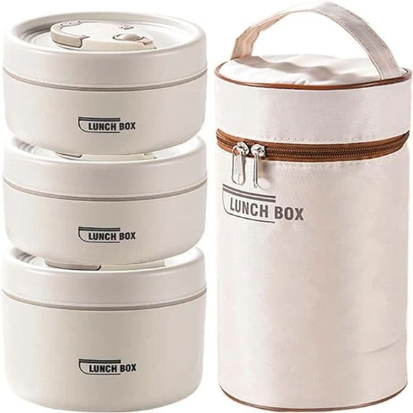 Portable Insulated Food Lunch Container Set with Thermal Lunch Box 3 Separate Stackable Lunch Container for Adult Kids 250110