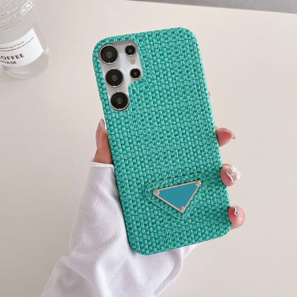 Designer luxury Weave Phone Case for Samsung Galaxy S26 S25 S24 S24 FE S23 S22 Ultra S21 Plus S20 FE S10 S9 S8 Leather Lens Bump Veet Lining Back Cover Fundas Coque White