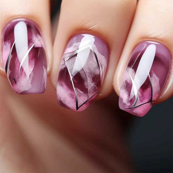 24pcs Purple Gradient False Nails Press on Short Ballet with Simple Lines Design Fake Nails Art Wearable Square Manicure TipsW250120