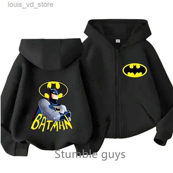 Hoodies Sweatshirts 2024 New Batman Childrens Casual Sweater Boys Girls Zipper Hoodie Long Sleeve Spring and Autumn New Popular Anime Movie T250120L260604