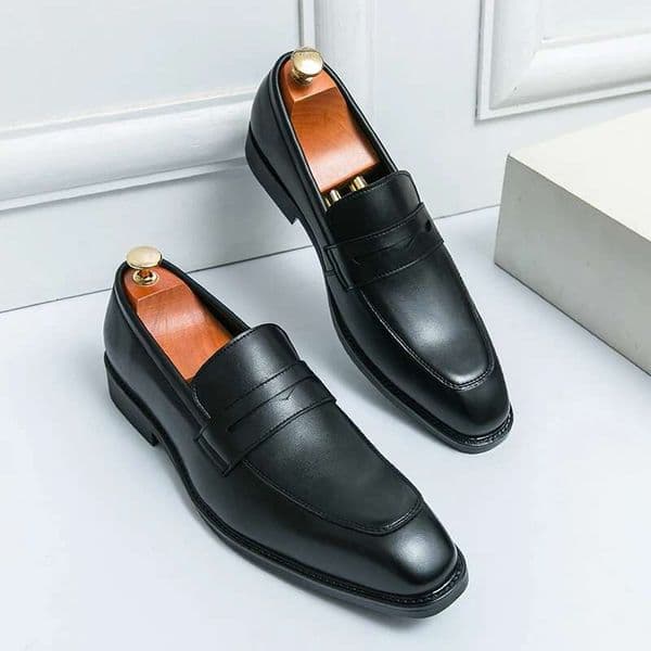 Ripe-Young Men's Concise Leather Loafers Business Fashion Black Formal Dress Slip-On Casual Shoes Office Men