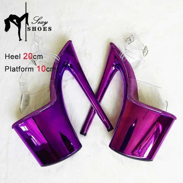 Sandals 20cm/ 8inch Purple Electroplated Heel Women Sandals Comfort Ventilate Insole High Heels Pole Dancing Stiletto Women Party Shoes J250116