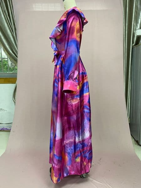 (550) Spring and summer new style printed large swing mesh dress commuting large size women's dress