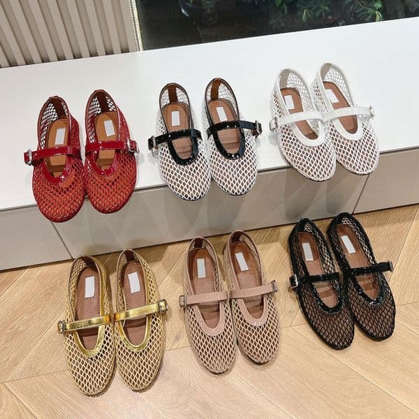 top quality Roundtoe mesh Ballet flats Mary Jane with strap Flat loafers Dress slip on Real leather designer shoe holiday shoes db5