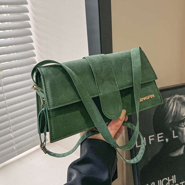 Suede is popular this year, 2025 new style, early winter casual, simple texture, letter shoulder cross arm women's bag