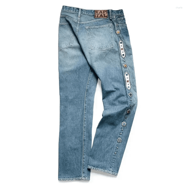 Mens Jeans No Kapital Hirata 24SS Classic Rivet Inlaid Diamond Casual Cowboy Gemstone Craft Washed Men Pants R250920