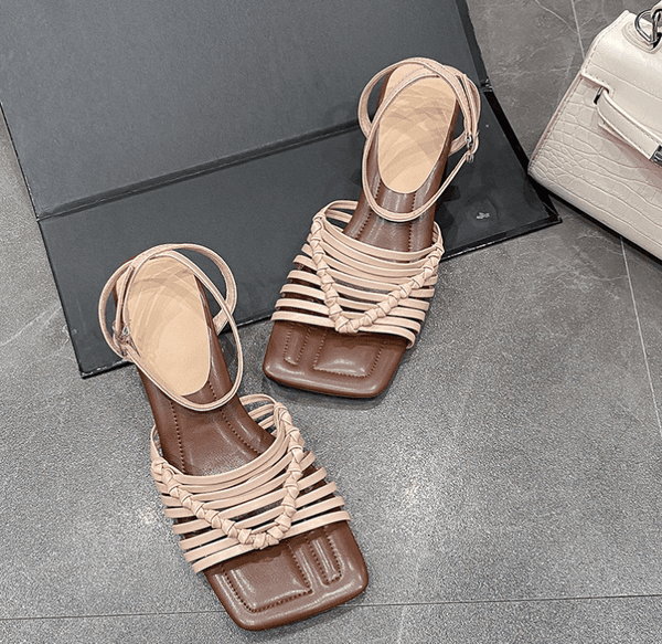 Women Sandals Simple Casual Style Versatile Design Sense High Heel Triple Brown Sier Free shipping