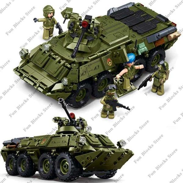 2025 Military BTR-80 AS IFV Armored Personnel Carrier Vehicle Car Model Building Blocks Sets Soldier Figures Bricks Kids Toys Z250122
