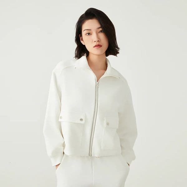 K2592L y womens Clothing combed cotton autumn cropped sweatshirt zip hoodie ladies sport casual coats 250122