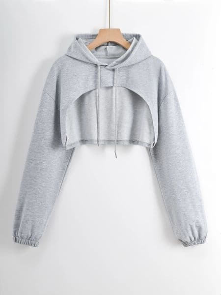 Drop Shoulder Super Crop Drawstring Hoodie 250122