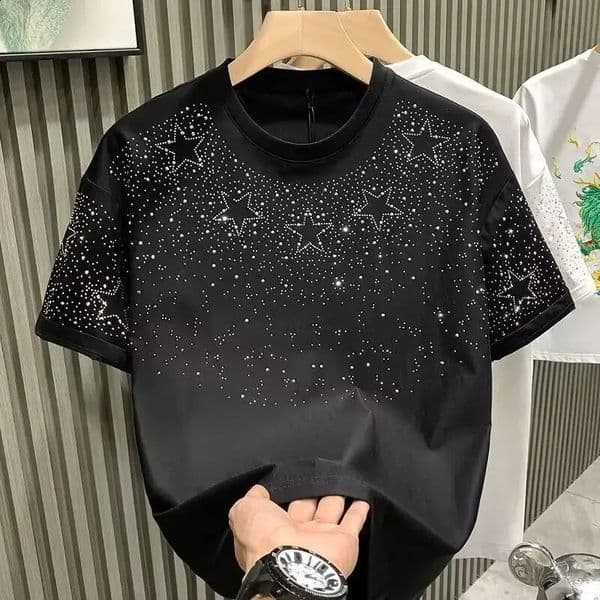 European Fashion Trend Brand Light Luxury Men's Designer T-shirt Short Sleeved Star Hot Diamond Internet Famous Popular High-end Polo Niche Half Sleeved T-shirt