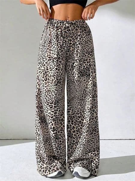 leopard print wide leg pants women autumn winter Y2K clothes elastic high waist floor lenth trousers streetwear 250122BJ