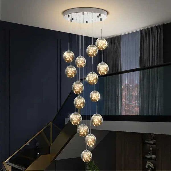 Modern Led Chandelier Glass Ball Dimmable for Staircase Living Room Pendant Lamps Home Decor Lighting Suspension Design Lusters Z250120