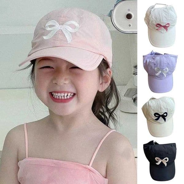 NEW Girls Bow Embroidery Ponytail Baseball Cap Summer Sunscreen Caps Sweet Pink Sun Hat Children Sun Visor Hats Anti-UV Cap M250121