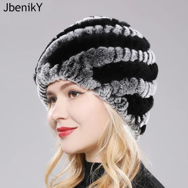 Women Winter Warm Real Rex Rabbit Fur Hat Snow Cap Winter Hats for Women Girls Real Fur Knit Skullies Beanies Natural Fluffy Hat 250120