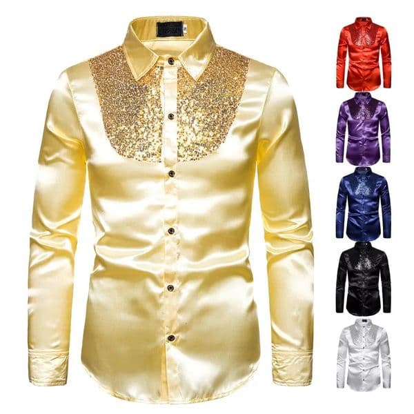 Mens Shirt Shining Glitter Mens Clothing Fashion Sexy Casual Shirt Festival Banquet Stage Performance Wedding Host Dance Mens Top 250110