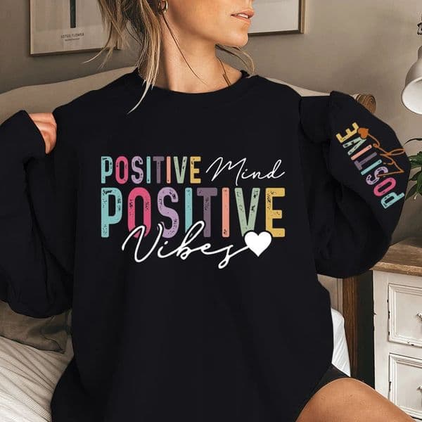 Womens Sweatshirts Positive Affirmations Life Mind Vibes Print Crew Neck Oversized Graphic Long Sleeves Pullovers 250121BANJIA