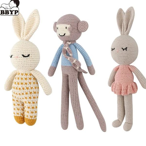 Handmade Rabbit Monkey Crochet Wool Doll Animal Stuffed Plush Toy Baby Soothing Baby Sleeping Plush Toy Gifts for Kids Birthday 250109