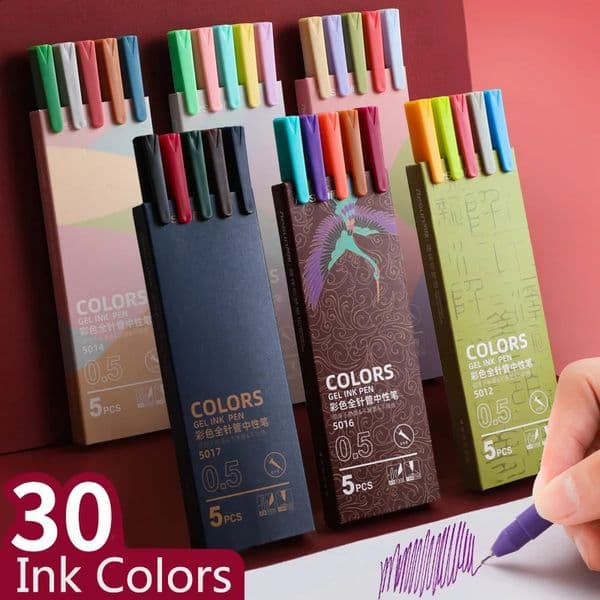 Color Ink Gel Pen Set 0.5mm Refill Smooth Ink Writing Durable Signing Pen 5 Colors Vintage Color Macarons Pens Gift 250121BJ