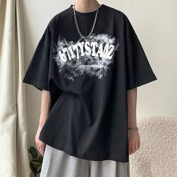 High Street Summer Short Sleeve T Shirts Mens Loose All-match Print Letter Solid Trend Tops Tees Fashion Casual Men Clothing 250122BJ
