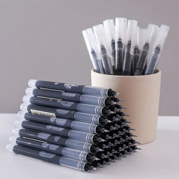 6Pcs/Set Quick-Drying 0.5mm Roller Pen High Capacity Black/Red/Blue Ink Straight Liquid Rollerball Gel School Office Stationery 250121BJ