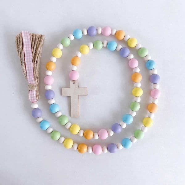 Easter Religious Wood Bead Garland Natural Wood Beads Decor Holiday Decorations Home Decorations for Easter New Year Wood Bead W250113