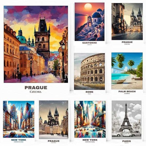 France Travel Prague Italy Santorini Seville New York City Poster Print Wall Art Pictures Canvas Painting Room Home Decor GiftXJ250116