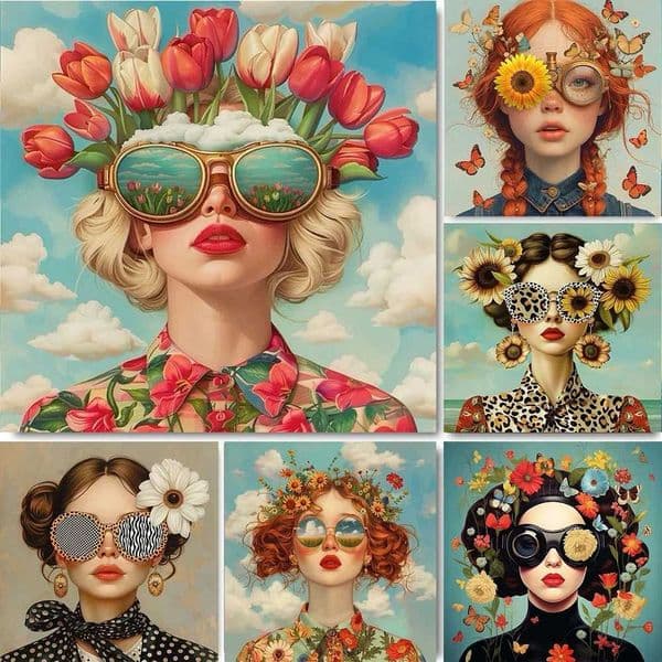 Abstract Surreal Fantasy Floral Girl Art Aesthetic Posters Prints Modern Living Room Home Decor Portrait Canvas Painting CuadrosXJ250116