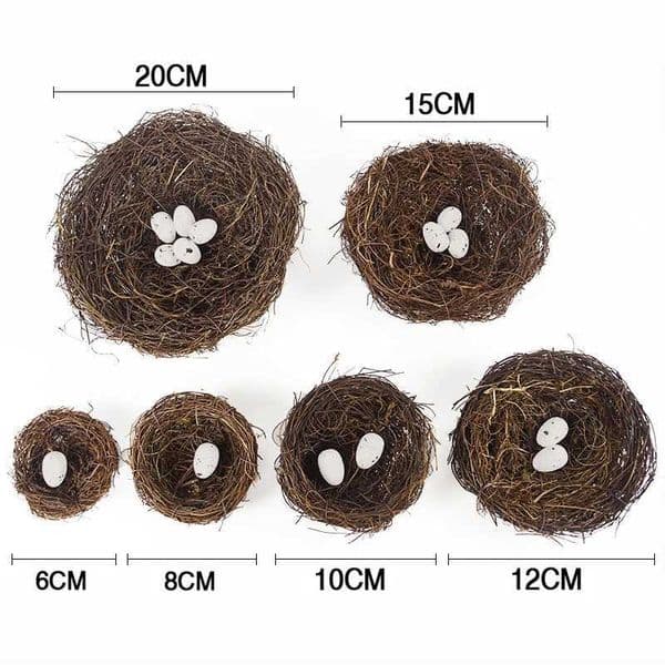 8-20cm Natural Rattan Birds Nest Easter Egg Decoration Prop Easter Party Home Garden Decoration DIY Craft Artificial Birds Nest W250113