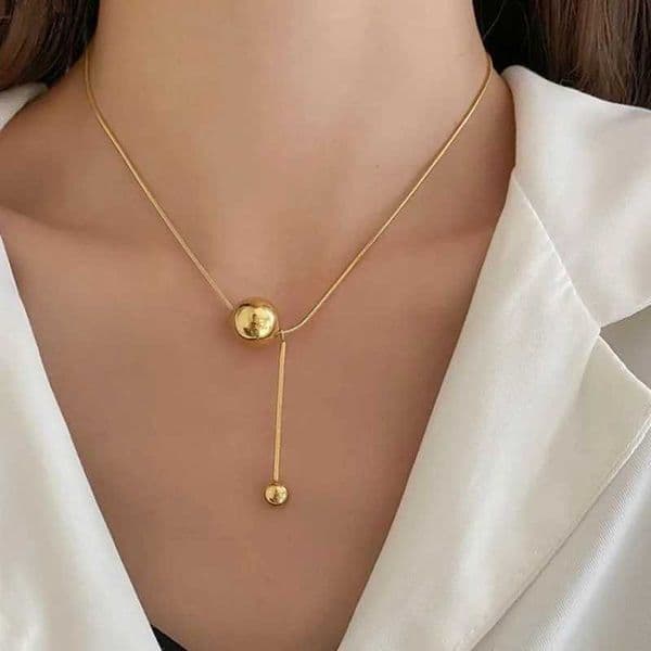 Korean Fashion Stainless Steel Large Small Ball Tassel Necklace Stackable Creative Sliding Ball Match Pendant Clavicle ChainXJ250121